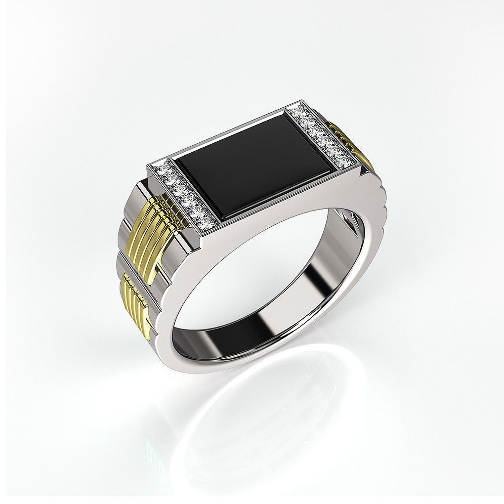 mens ring black onyx 003 3d model gold jewelry stl printable gemstone diamonds gem jewel rings 3D print model - Mito3D
