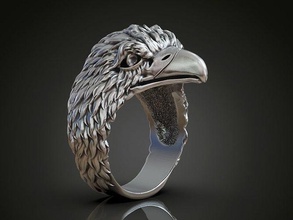 mens ring eagle hawk falcon head bird aquila bold jewellery jewelry feather nature wildlife silver beak rings 3d print model - Mito3D