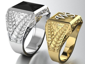 mens ring floral ornament two options jewellery male signet jewelry vintage printable men gold jewel stl rings 3d print model - Mito3D