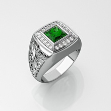 mens anello di piazza gemma 014 gioielli 3d modello oro stl stampabile i diamanti gioiello emerald inciso ornamenti anelli 3d print model - Mito3D
