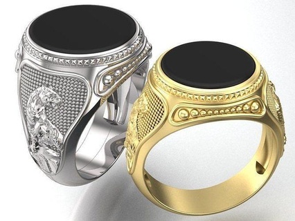hombres anillo Tigre negro Roca joyería regalo hermoso patrón imprimible elegante joya anillos ónix 3ds stl oro alto poligonal 3d print model - Mito3D