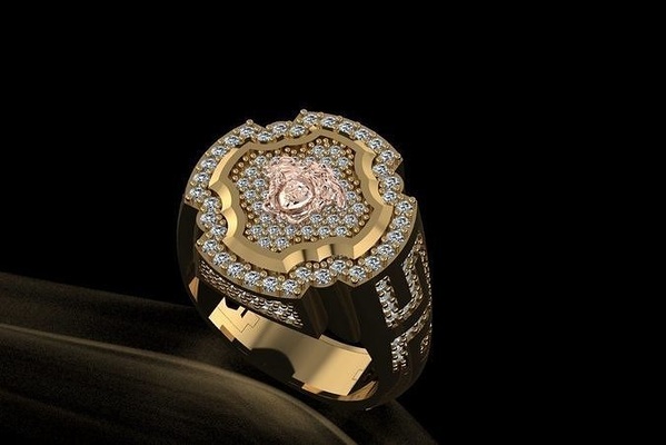 hombres anillos versace moda diamante anillo oro 3djewelry 3d joyería hombre joya 3d print model - Mito3D