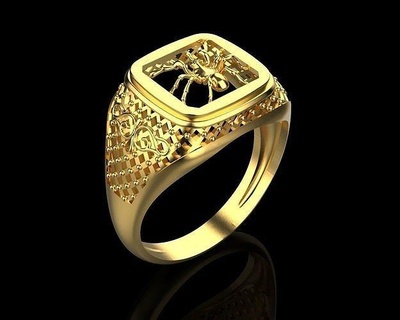 mens spider rings 140 signet ring gem stone gemstone gold web jewel jewelry jewellery men massive sapphire blue luxury silver 3d print model - Mito3D