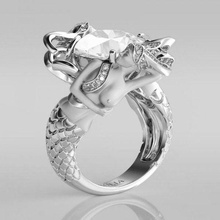 mermaid ring meerjungfrau ring stein sterling engagement hochzeit diamant fisch schmuck armband gold juwel ringe 3d print model - Mito3D
