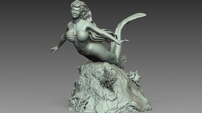 sirena escultura Arte mujer decoración mar pez cáscara torso mano humano cuerpo estatua fantasía ficticio criatura esculturas 3d print model - Mito3D