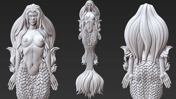 Deniz Kızı şekil oyuncaklar vücut 3dprint Sanat fantezi kawaii Şirin güzel balık Kadın okyanus efsanevi canavar heykeller 3d print model - Mito3D