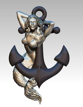 mermaid anchor pendant jewelry 3dmermaid 3d 3djewelry necklace fashionjewelry sculpture woman fish sea morphs tail ocean silver summer beach pendants 3d print model - Mito3D