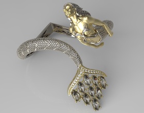 meerjungfrau armband schmuck gold silber 3dmodel 3djewelry zbrush zbrushjewelry diamant druckbar armbänder 3d print model - Mito3D