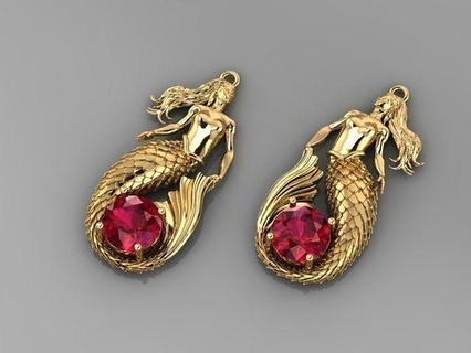 mermaid earring gold accessory jewelry jewel diamond printable nice sterling gem silver earrings 3d print model - Mito3D