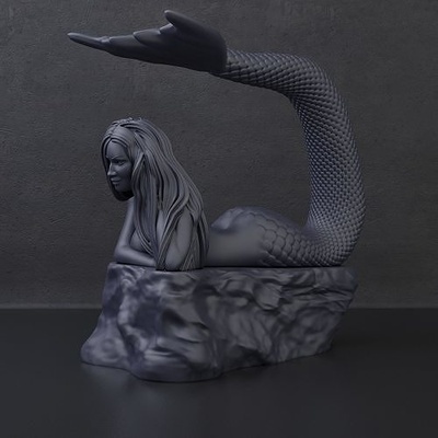 mermaid miniature or headphone stand sculpture woman character girl female dnd tabletop fantasy mini rpg figure figurine games toys board 3d print model - Mito3D