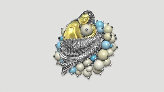 mermaid pearl pendant ring use girl sea fish fantasy fictional creature body ocean necklece nikava maskiyan zbrushjewelry 3djewelry gold silver printable jewelry pendants 3d print model - Mito3D