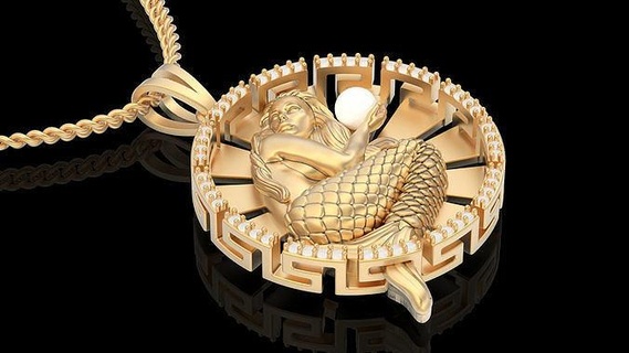 mermaid pearl pendant versace gold printable jewelry ring fashion diamond pendants jewel luxury design necklace art print sterling logo 3d print model - Mito3D