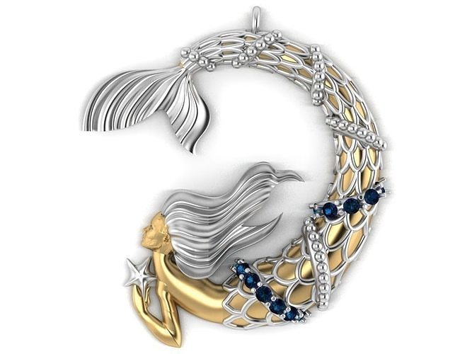 sirena pendente 05 gilde lusso moda mare natura donna bellezza classico ragazza bellissimo oceano oro diamante argento design stampabile 3d accessorio gioielleria ciondoli 3D print model - Mito3D