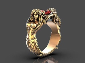 Meerjungfrau Ring Skulptur Kunst Silber Gold Sterling Druck Schmuck Ringe 3d print model - Mito3D
