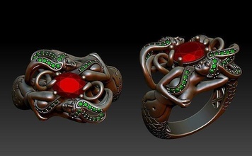 sirena anillo 3d impresión modelo diamante plata oro joyería joya moda boda anillos 3d print model - Mito3D