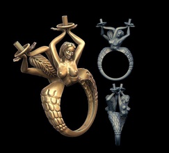 sirènes perles bague perle sirène bijoux or argent modèle imprimable impression bijou anneaux 3d print model - Mito3D