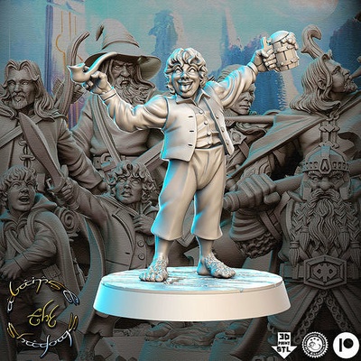 merry hobbit lord of rings lotr 32mm pre-supported fellowship tolkien gimli frodo gandalf middle earth legolas aragorn miniatures figurines 3d print dnd heroquest dungeon games toys board 3d print model - Mito3D