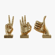 metallic hand 3 piece figurine set ok victory cool fingers gold statue sculpture award prize win champion art sculptures 3d print model - Mito3D