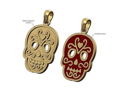 mexican calavera skull pendant bail enamel gold silver bling jewelry printable luxury hiphop necklace fashion antique 3d model pendants 3d print model - Mito3D