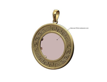 mexican centenario 37mm coin bezel pendant frame necklace jewelry printable gold jewellery bail silver sterling fashion bling 3d model greek key versace pendants 3d print model - Mito3D