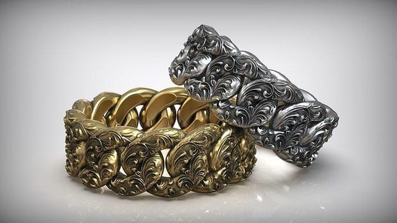 miami cuban chain link ring oxidized floral pattern wedding band j3ds jewelry making 3d printable stl biker brutal moto bike rider rings 3d print model - Mito3D