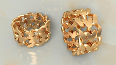 Miami Küba bağlantı kalpler Zincir yüzük 12mm geniş kalp Aşk sevgili insan Kadın kolye yüzükler mücevher moda takı altın gümüş 3d print model - Mito3D