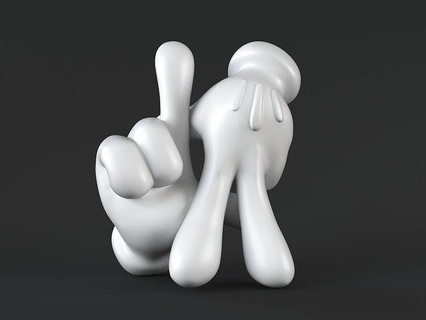 mickey hand la kunst spielzeug zahl toon karikatur maus donald doof disney skulpturen emotion zeichen geste finger statue engel 3d print model - Mito3D