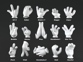 mickeys hands pack 02 toy toon cartoon mickey mouse donald goofy disney sculptures emotion sign gesture hand fingers pluto palm conceptual statue art minnie 3d print model - Mito3D