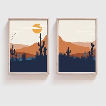 mid century modern desert print cactus art southwestern decor mountain abstract wall 3d print model - Mito3D