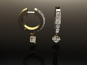 mid size diamond dangle hoop earring 2mm gem stone luxury gold women female mens unisex fashion trends jewelry hiphop jewel earrings 3d print model - Mito3D