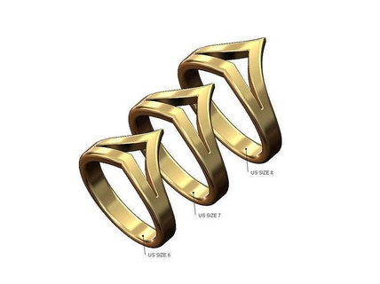 midi double v ring us sizes 6 7 8 gold jewelry printable fashion sterling silver jewellery band chevron crown stackable stacker 3d model simple rings 3d print model - Mito3D