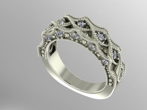 milgrained Diamant-band Schmuck ring diamond bedruckbar ist Hochzeit band Ringe 3d print model - Mito3D