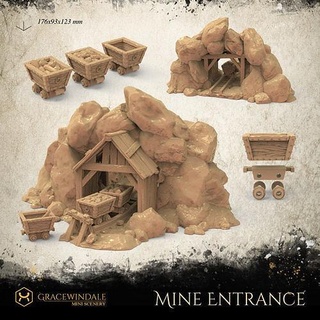 mine entrance terrain tabletop dnd scenery ore coal crystals minecraft minecart diorama 28mm 32mm miniature prop props mining games toys game accessories 3d print model - Mito3D