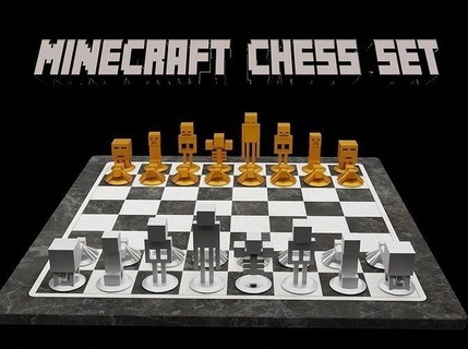 Minecraft gioco personaggi scacchi impostato diverso 6 pezzi figura Giochi giocattoli pixelato tavola pixel petto gli sport minecraf statua 3d print model - Mito3D