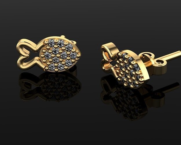 mini pendientes v3 3d impresión modelo arete plata joya enganchar libra esterlina oro brillante diamante joyería 3D print model - Mito3D