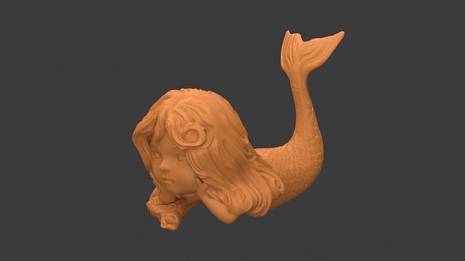 mini sereia escultura arte projeto 3d modelo impressão decoração escrivaninha brinquedo personagem menina mulher peixe pensando estátua stl miniaturas estatuetas esculturas 3D print model - Mito3D