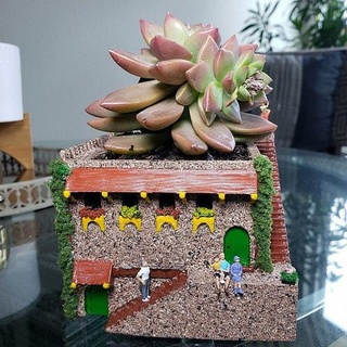 mini mezzo orientale villa casa fioriera arredamento succulenta pianta fiore pentola cactus Casa vaso giardino natura fiori in interno verde arte matematico 3d print model - Mito3D