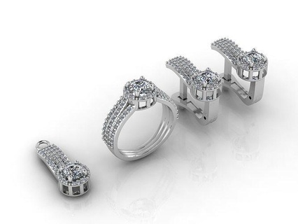 mini conjunto anel pingente brincos stl 3dm mulheres joalheria jóias ouro prata miniset brinco pulseira diamante noivado argolas luxo brilhante 3d print model - Mito3D