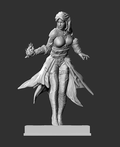 miniatura fêmea half elf feiticeiro chama fogo tampo mesa jogos brinquedos borda 3d print model - Mito3D