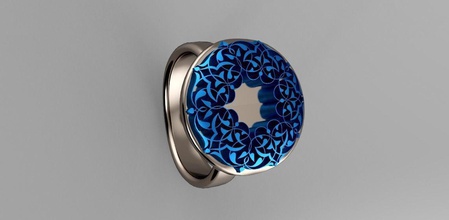 miniaturistes bijoux de l'anneau joyau or le roi chevalier ottoman imprimable d'argent miniature art la mode prada fleur symétrique miroir gem gravure graveur métal les anneaux 3d print model - Mito3D
