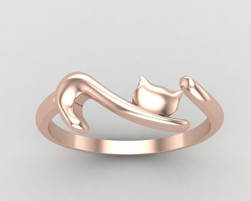 minimal cat ring 113-mw jewelry gold silver pet woman catwoman kitty animal lover kitten stretching minimalism rings 3d print model - Mito3D