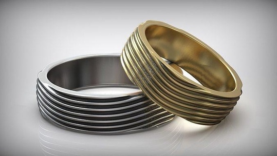 minimal wave wedding band gold ring minimalistic design scandinavian rings engagement unique stylish silver jewellery set j3ds jewelry stl studio 3d print model - Mito3D
