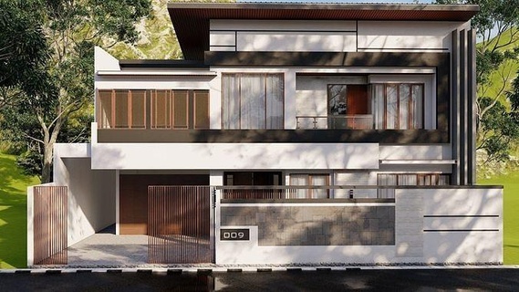 minimalistisch Haus Design Architektur Konstruktion Gebäude Holz window Außen architektonisch Zuhause Familie Kabine Bungalow Beton Innere 3d print model - Mito3D