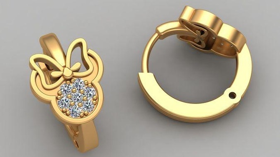 Minnie Maus Kind Gold Ohrring Schmuck Diamant Juwel mickey Kinder 18k druckbar 3d Modell Mini Mode Ohrringe 3d print model - Mito3D