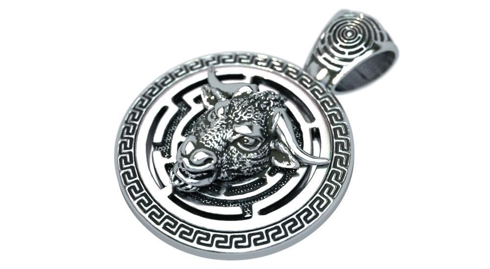 minotaure labyrinthe pendentif taureau personnage argent bijoux pendentifs 3D print model - Mito3D