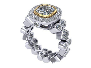 mixed ring jewelry diamond golden silver rings 3d print model - Mito3D