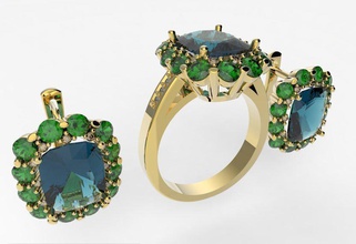 modello 106 anello orecchini gioielli gli 3d i stampabile oro argento diamante il cuscino la pietra giro complect originale esclusivo anelli 3d print model - Mito3D