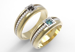 Modell 110 Eheringe Schmuck Hochzeit bands ring gold 2tone 2 Ton 3d bedruckbar ist Silber Diamant-ring Ringe 3d print model - Mito3D