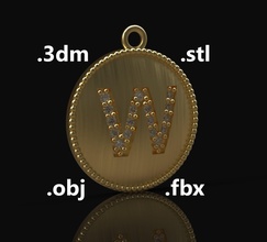 model 190 alfabe kolye mektup w kamber takı altın gümüş yazdırılabilir elmas mücevher sterlin yazı tipi dil moda güzellik kolyeler 3d print model - Mito3D