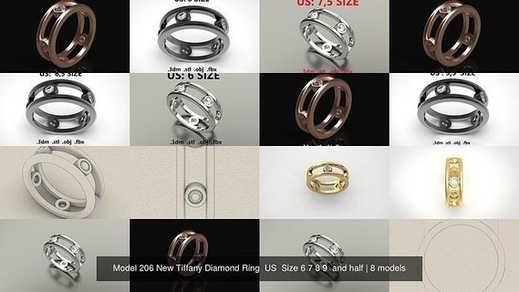 modèle 206 Nouveau tiffany diamant bague us Taille 6 7 8 9 moitié sterling imprimable mode beauté or anneaux argent tiffanys gemme bijou bijoux calcul 3d print model - Mito3D